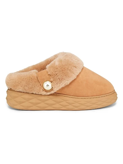 Diamond Maxi Suede Shearling Mules