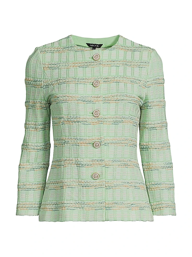 Tailored Soft Plaid Textured Knit Jacket