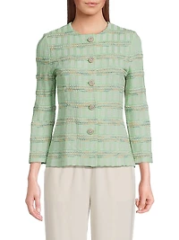 Tailored Soft Plaid Textured Knit Jacket