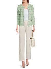 Tailored Soft Plaid Textured Knit Jacket