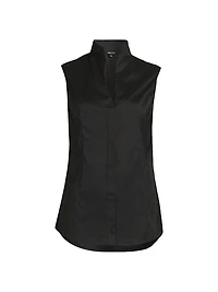 Split Neck Cotton-Blend Sleeveless Blouse
