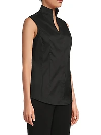 Split Neck Cotton-Blend Sleeveless Blouse