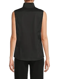 Split Neck Cotton-Blend Sleeveless Blouse