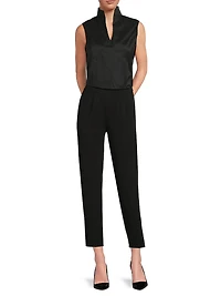 Split Neck Cotton-Blend Sleeveless Blouse