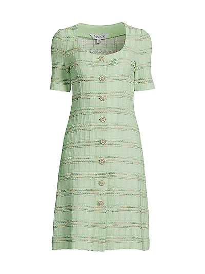 Plaid Textured Knit Button-Front Minidress