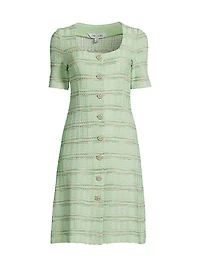 Plaid Textured Knit Button-Front Minidress
