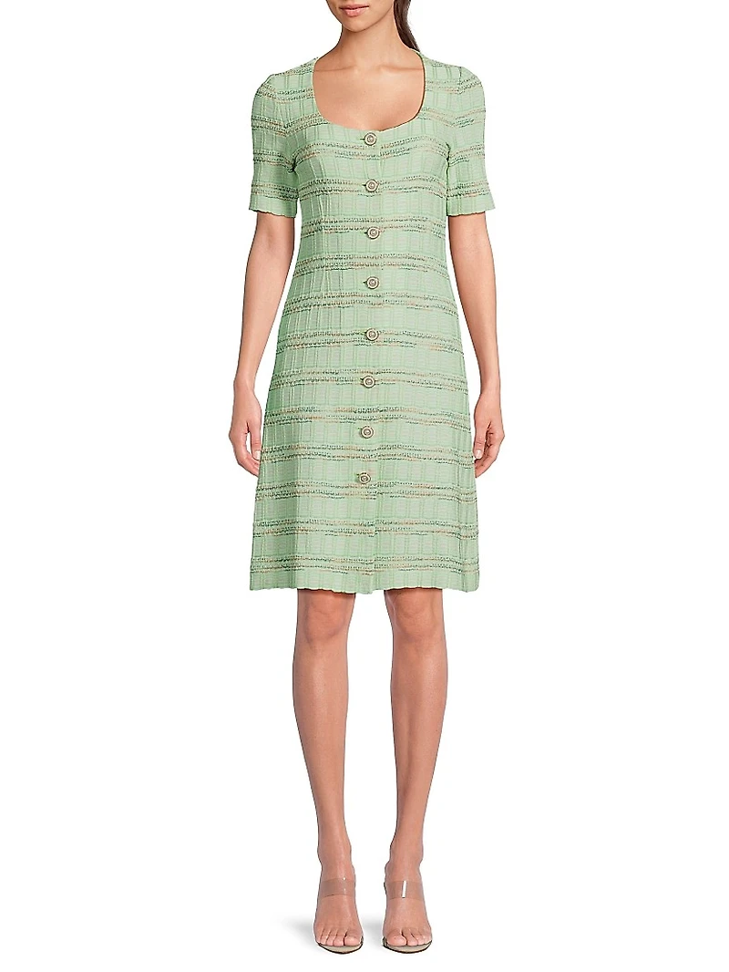Plaid Textured Knit Button-Front Minidress