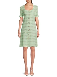 Plaid Textured Knit Button-Front Minidress