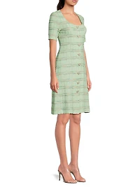 Plaid Textured Knit Button-Front Minidress
