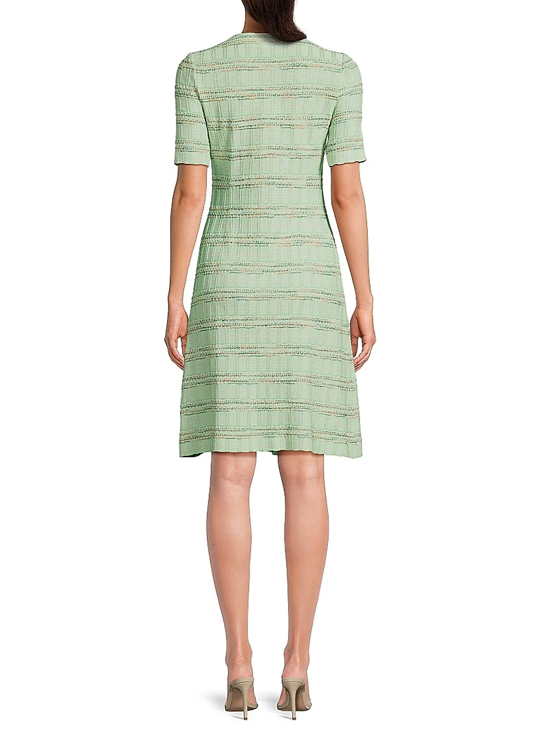 Plaid Textured Knit Button-Front Minidress