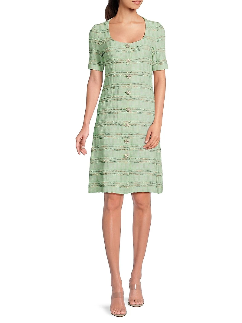Plaid Textured Knit Button-Front Minidress