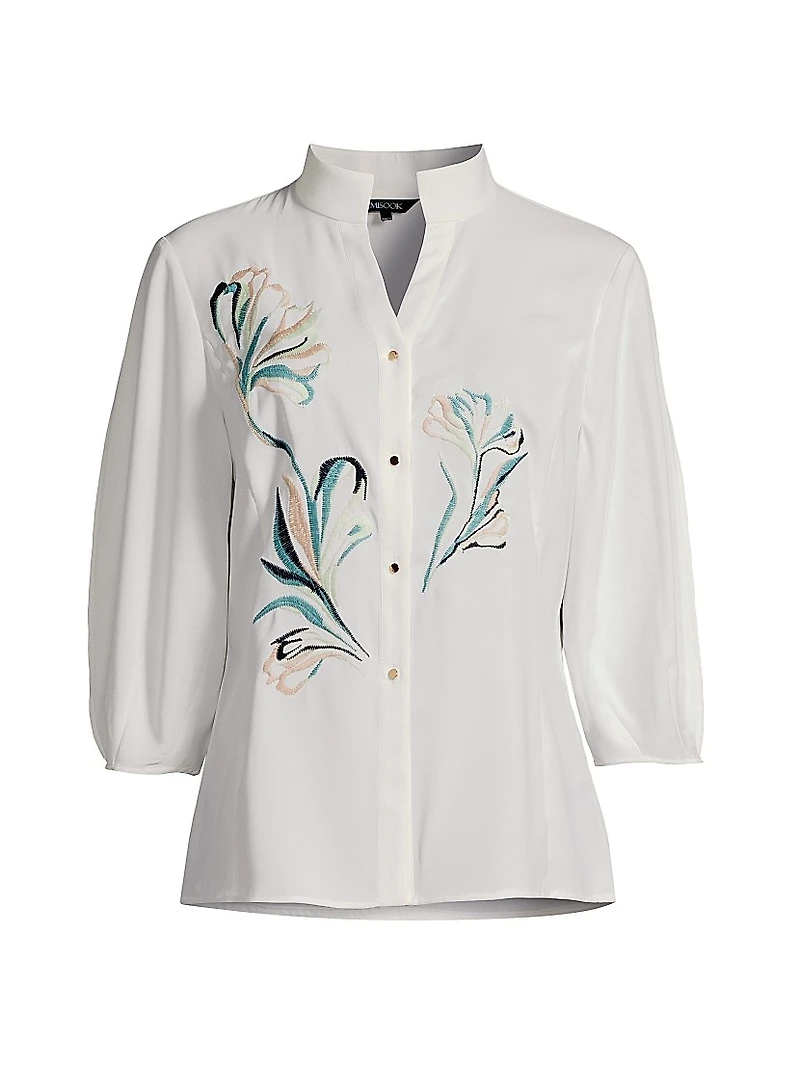 Floral Embroidered Crepe De Chine Blouse