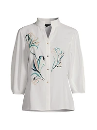 Floral Embroidered Crepe De Chine Blouse