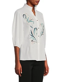 Floral Embroidered Crepe De Chine Blouse
