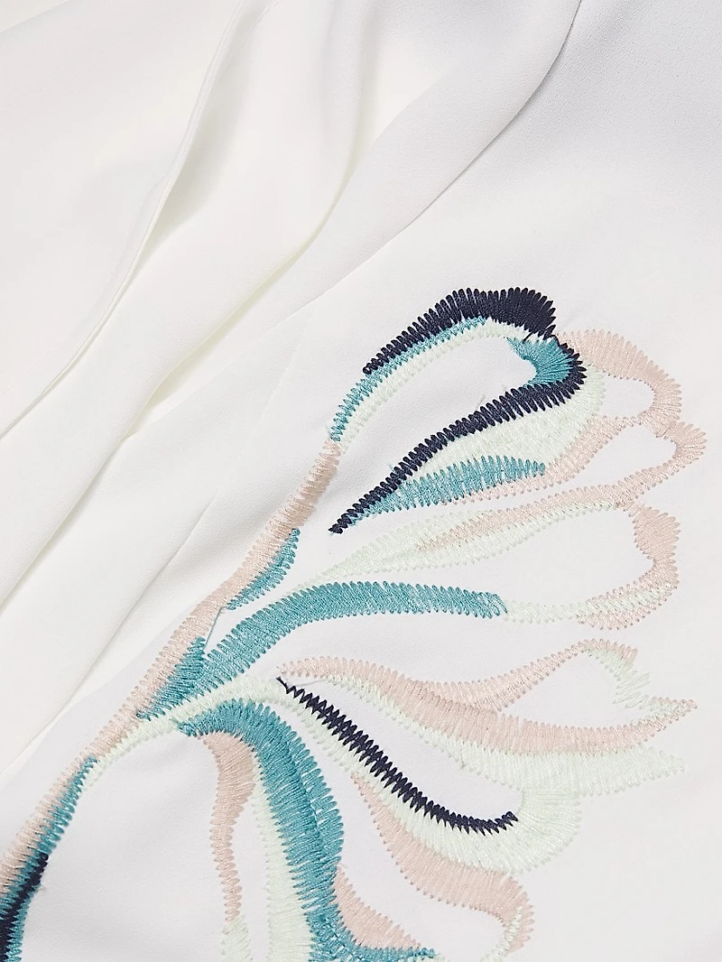 Floral Embroidered Crepe De Chine Blouse