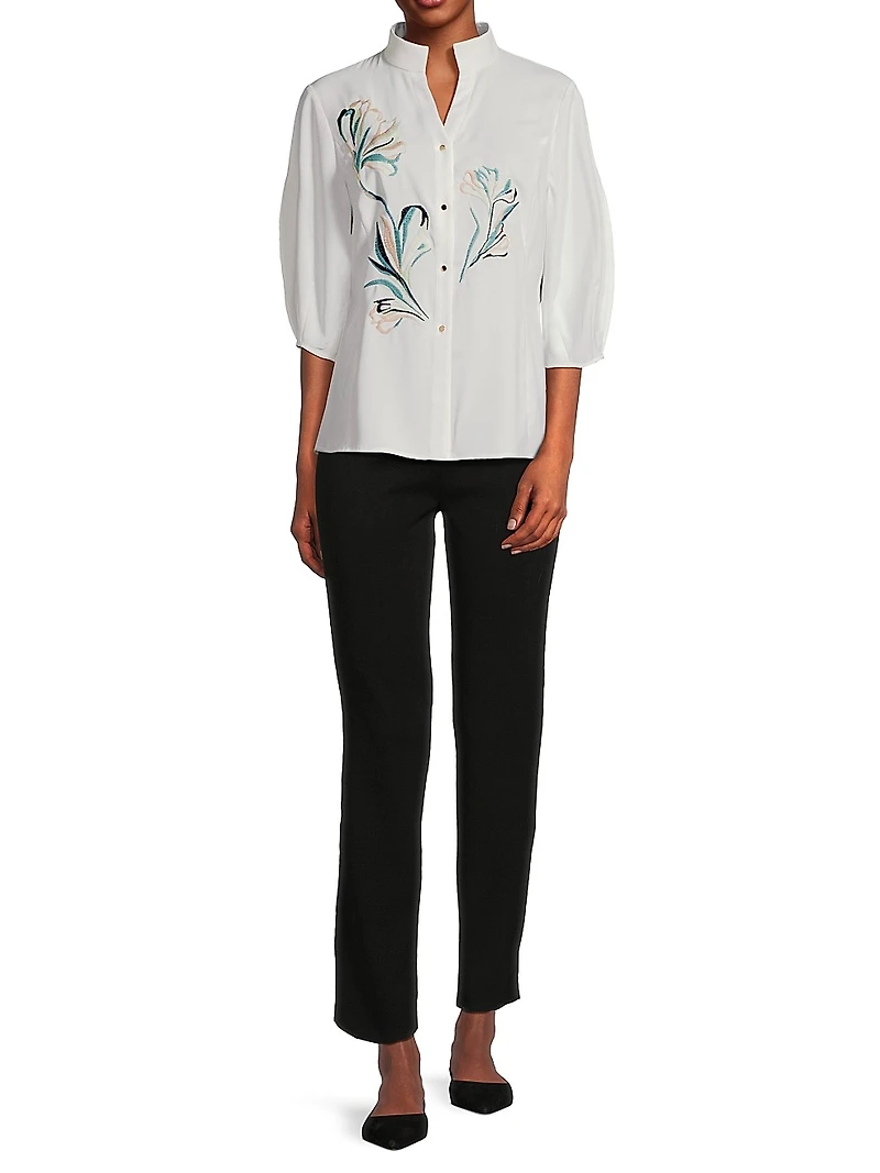 Floral Embroidered Crepe De Chine Blouse