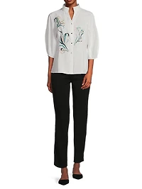 Floral Embroidered Crepe De Chine Blouse