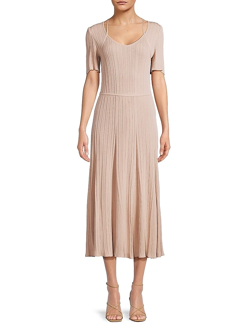 Fit & Flare Soft Rib-Knit Midi-Dress