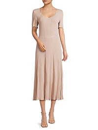 Fit & Flare Soft Rib-Knit Midi-Dress