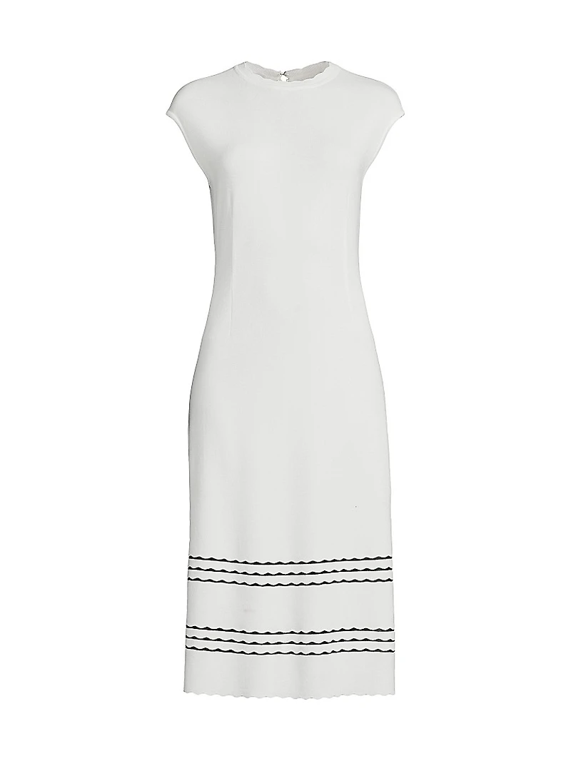 Soft Knit Scallop Trim A-Line Midi-Dress