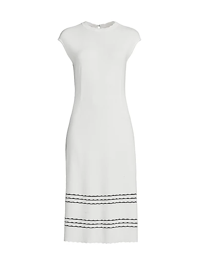 Soft Knit Scallop Trim A-Line Midi-Dress