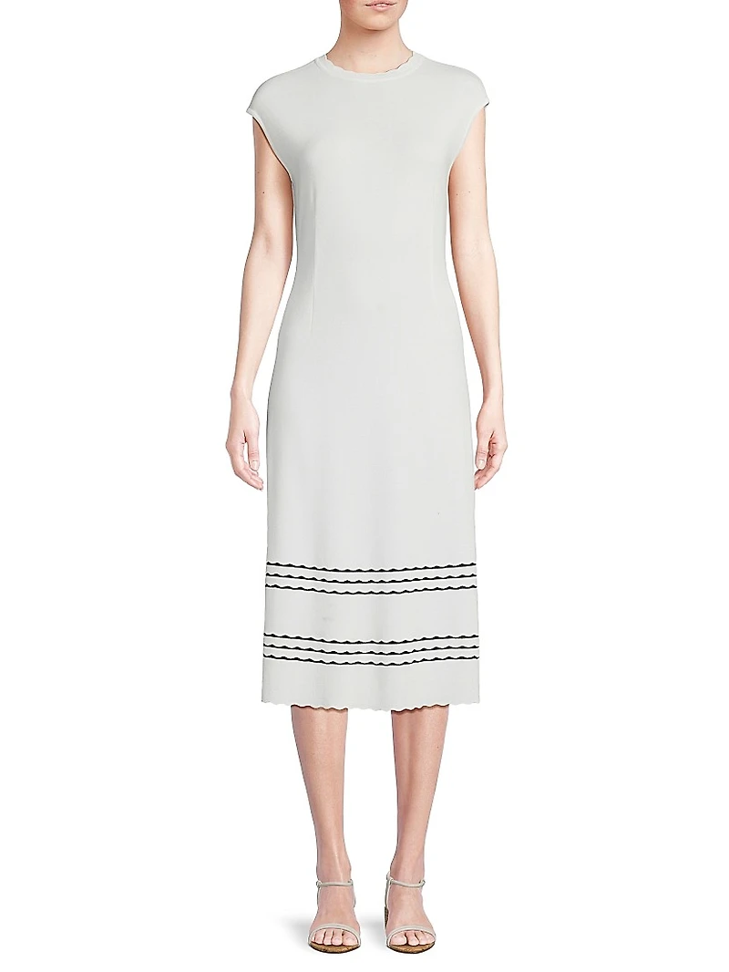 Soft Knit Scallop Trim A-Line Midi-Dress