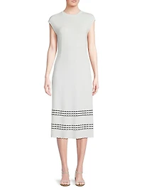 Soft Knit Scallop Trim A-Line Midi-Dress