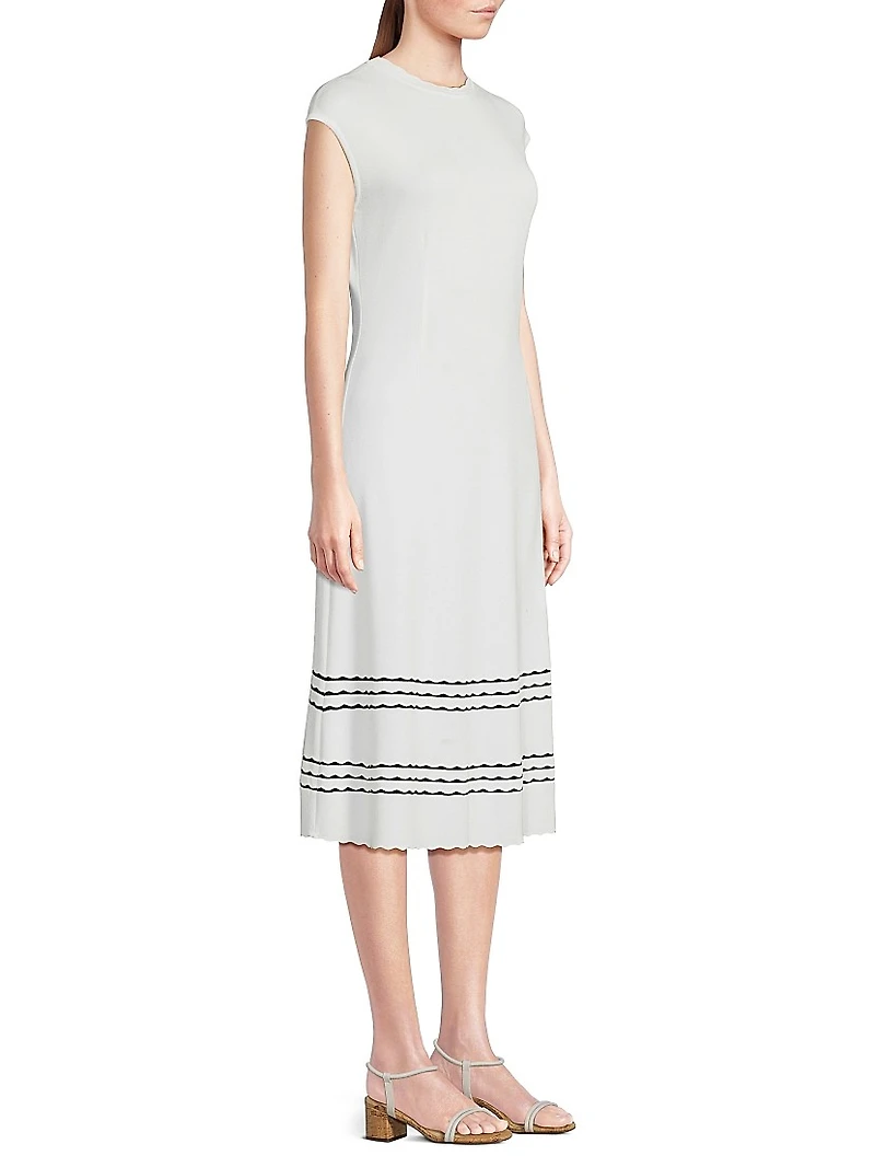 Soft Knit Scallop Trim A-Line Midi-Dress