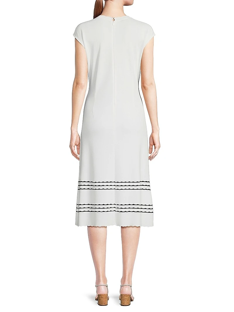 Soft Knit Scallop Trim A-Line Midi-Dress