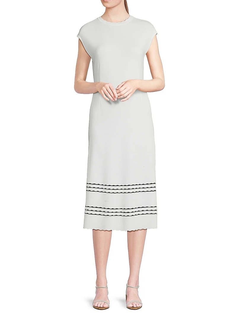 Soft Knit Scallop Trim A-Line Midi-Dress