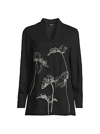 Floral Embroidered Crepe De Chine Tunic
