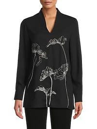 Floral Embroidered Crepe De Chine Tunic