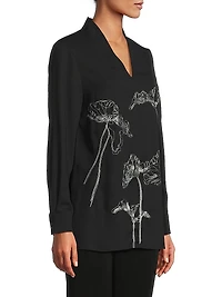 Floral Embroidered Crepe De Chine Tunic