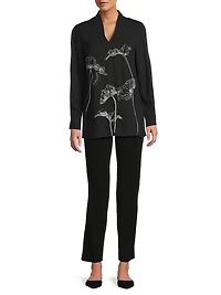 Floral Embroidered Crepe De Chine Tunic