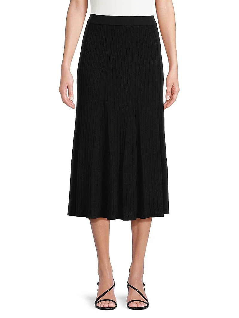 Flared Ribbed-Knit Midi-Skirt