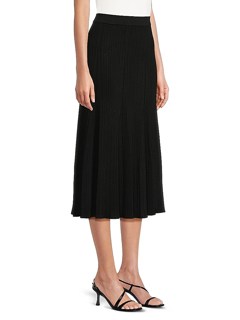Flared Ribbed-Knit Midi-Skirt