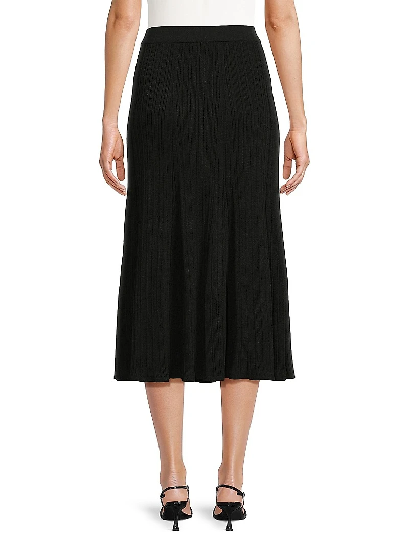 Flared Ribbed-Knit Midi-Skirt