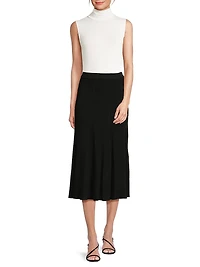 Flared Ribbed-Knit Midi-Skirt