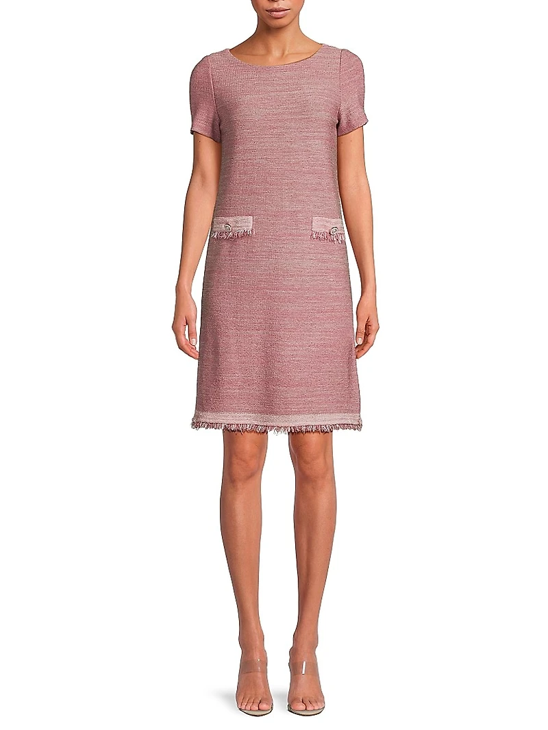 Fringe Trim Melange Knit Shift Dress