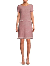 Fringe Trim Melange Knit Shift Dress