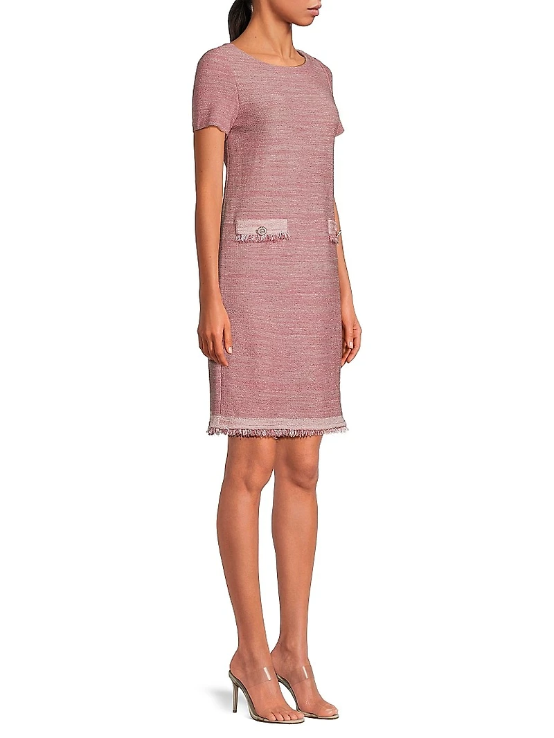 Fringe Trim Melange Knit Shift Dress