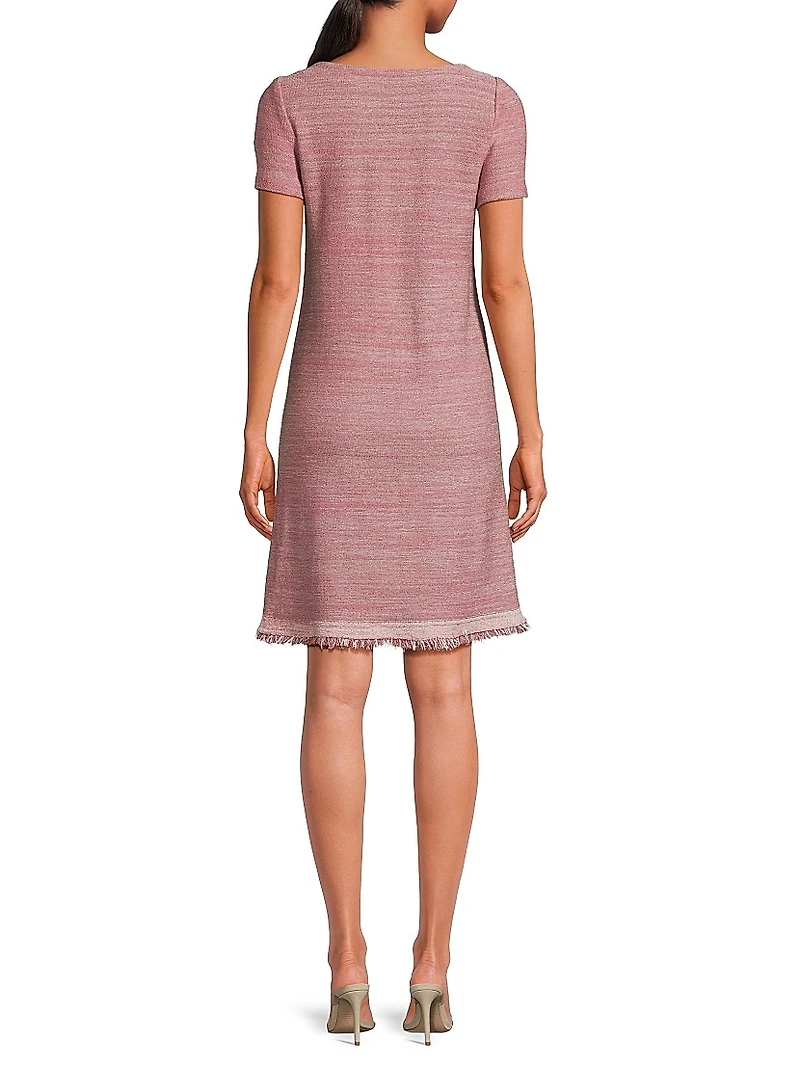 Fringe Trim Melange Knit Shift Dress