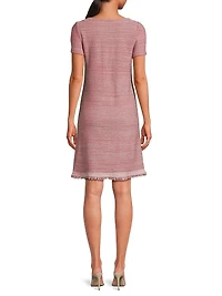 Fringe Trim Melange Knit Shift Dress