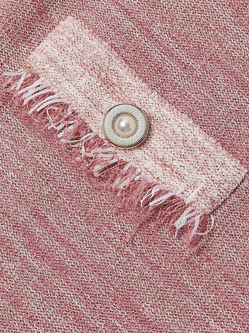 Fringe Trim Melange Knit Shift Dress