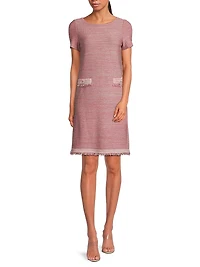 Fringe Trim Melange Knit Shift Dress