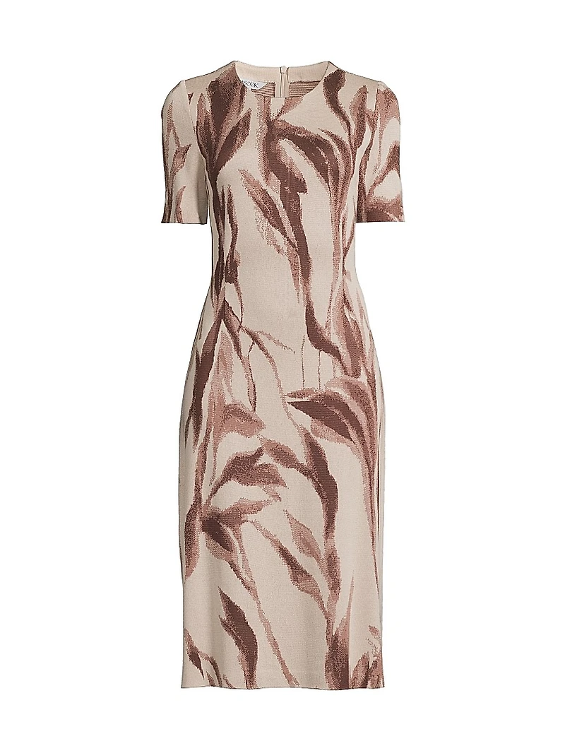 Botanical Jacquard Soft Knit Midi-Dress