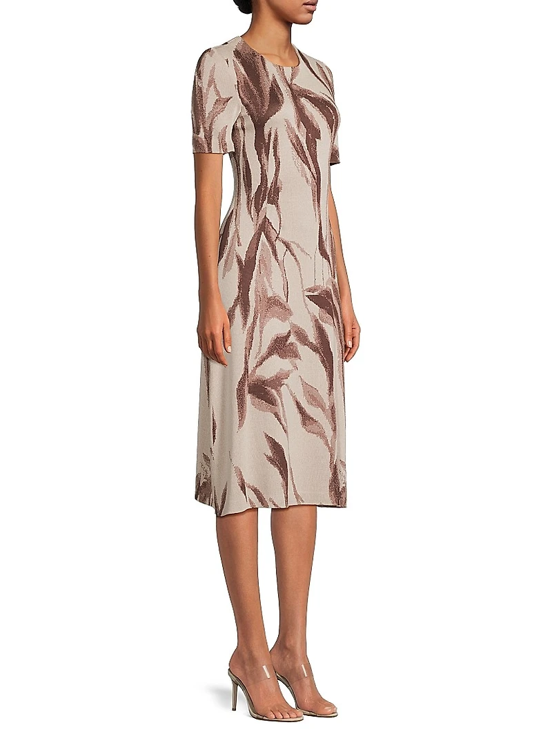 Botanical Jacquard Soft Knit Midi-Dress