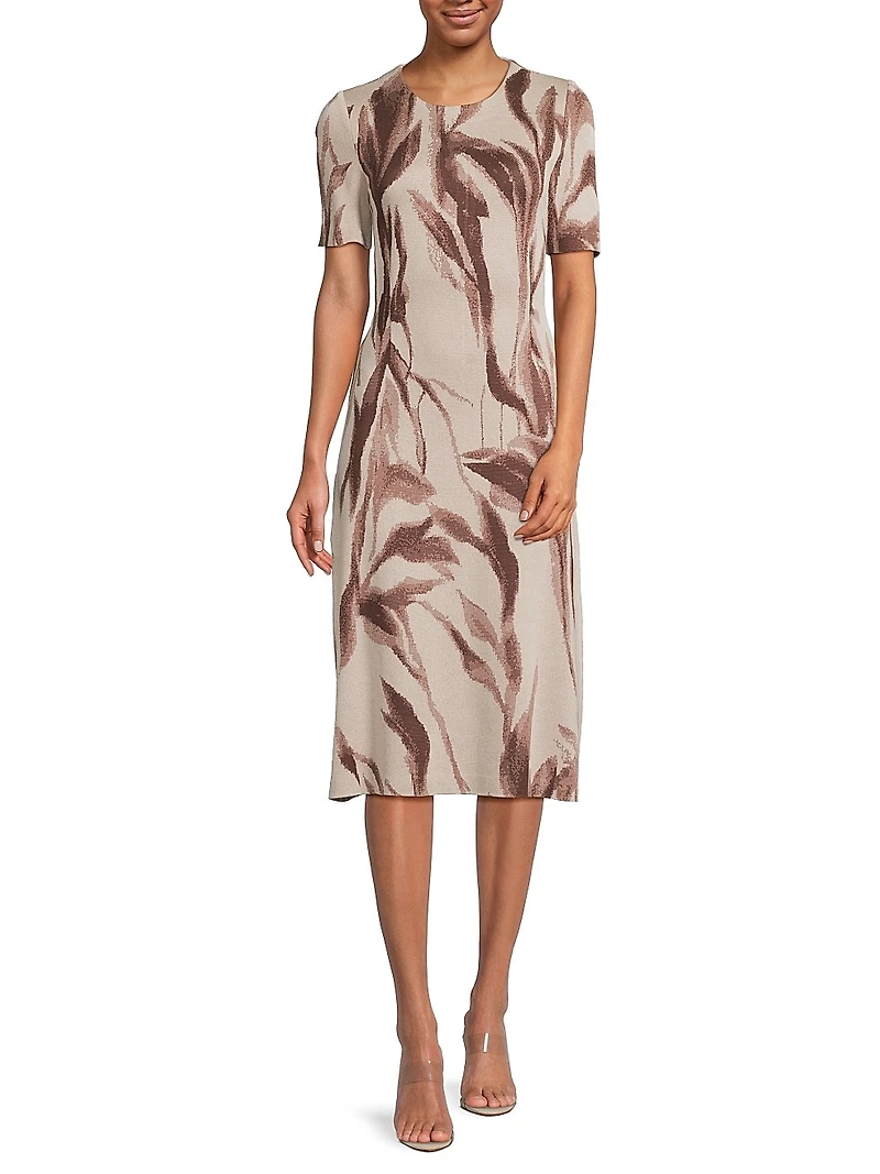 Botanical Jacquard Soft Knit Midi-Dress