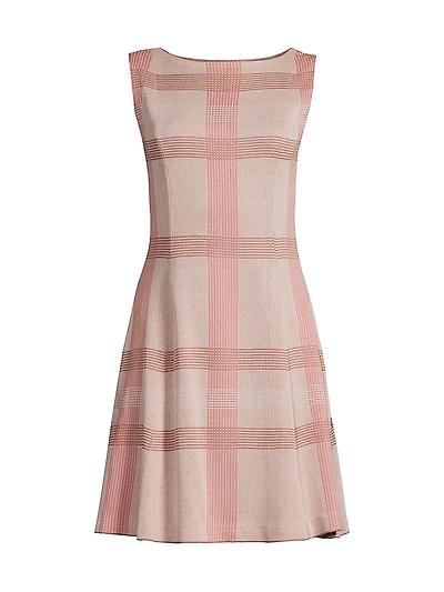 A-Line Multi-Color Plaid Knit Minidress