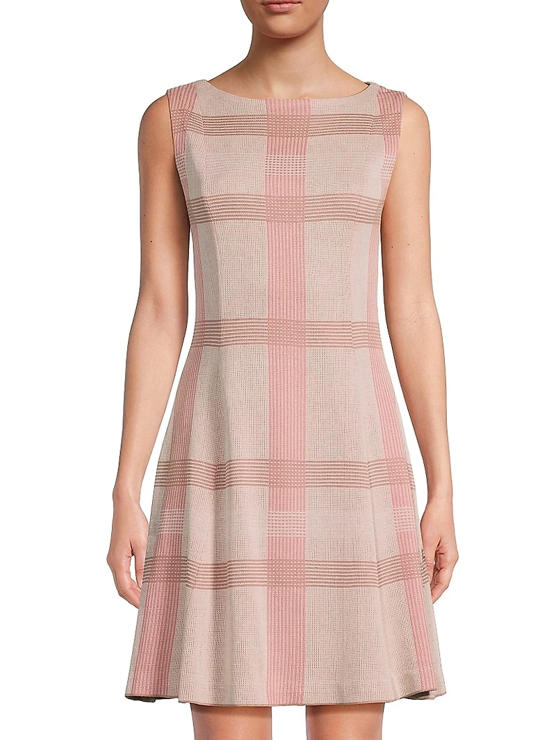 A-Line Multi-Color Plaid Knit Minidress